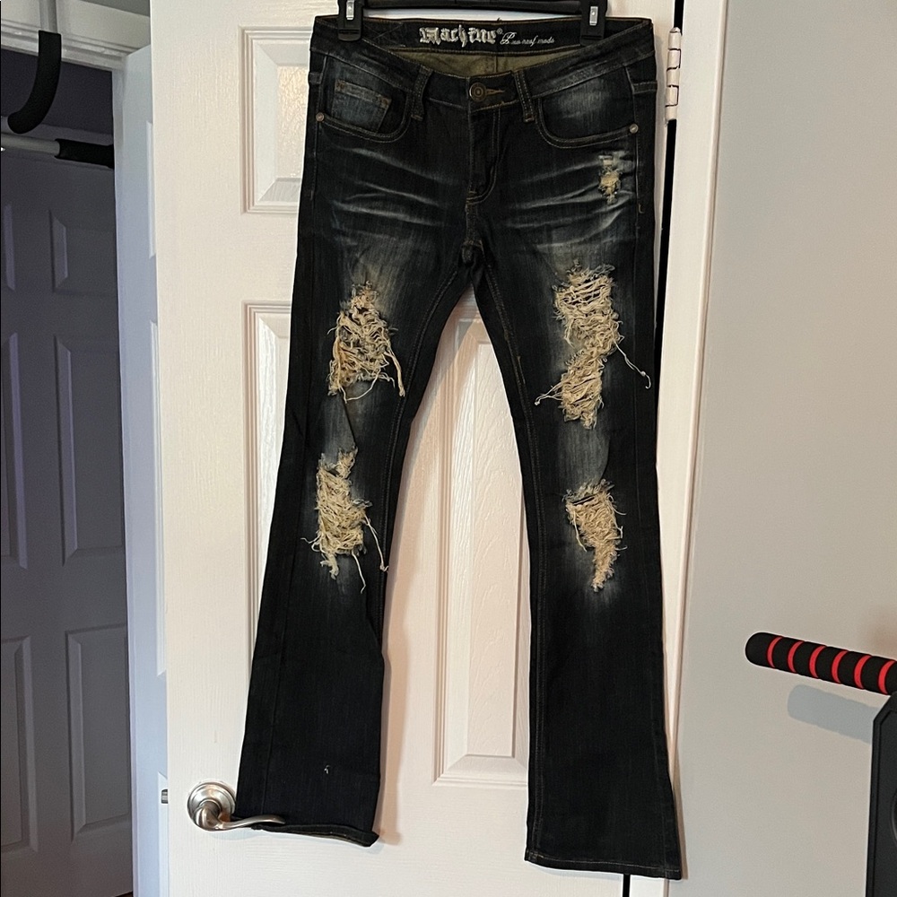 Machine woman's Black Distressed Bootcut Jeans with Faded Wash